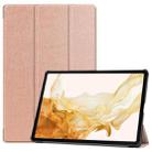 For Samsung Galaxy Tab S9+ JUNSUNMAY Custer Solid Color 3-Fold Stand Leather Smart Tablet Case(Rose Gold) - 1
