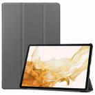 For Samsung Galaxy Tab S9+ JUNSUNMAY Custer Solid Color 3-Fold Stand Leather Smart Tablet Case(Grey) - 1