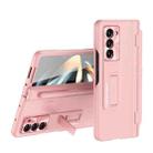 For  Samsung Galaxy Z Fold5 5G Integrated Folding Hinge Leather Phone Case with Pen(Pink) - 1
