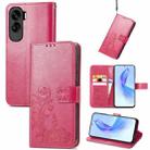 For Honor 90 Lite Four-leaf Clasp Embossed Buckle Leather Phone Case(Magenta) - 1