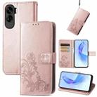 For Honor 90 Lite Four-leaf Clasp Embossed Buckle Leather Phone Case(Rose Gold) - 1