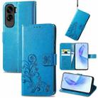 For Honor 90 Lite Four-leaf Clasp Embossed Buckle Leather Phone Case(Blue) - 1