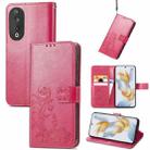 For Honor 90 5G Four-leaf Clasp Embossed Buckle Leather Phone Case(Magenta) - 1