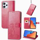 For Xiaomi Redmi 12 5G Four-leaf Clasp Embossed Buckle Leather Phone Case(Magent) - 1