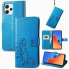 For Xiaomi Redmi 12 5G Four-leaf Clasp Embossed Buckle Leather Phone Case(Blue) - 1