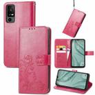 For TCL 40 XE 5G Four-leaf Clasp Embossed Buckle Leather Phone Case(Magenta) - 1