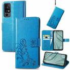 For TCL 40 XE 5G Four-leaf Clasp Embossed Buckle Leather Phone Case(Blue) - 1