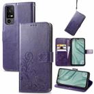 For TCL 40 XE 5G Four-leaf Clasp Embossed Buckle Leather Phone Case(Purple) - 1