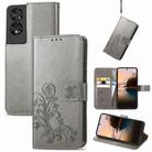 For TCL 40 Nxtpaper Four-leaf Clasp Embossed Buckle Leather Phone Case(Gray) - 1