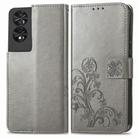 For TCL 40 Nxtpaper Four-leaf Clasp Embossed Buckle Leather Phone Case(Gray) - 2