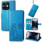 For Ulefone Note 16 Pro Four-leaf Clasp Embossed Buckle Leather Phone Case(Blue) - 1