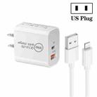 PD30W USB-C / Type-C + QC3.0 USB Dual Port Charger with 1m USB to 8 Pin Data Cable, US Plug - 1