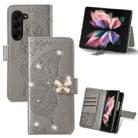 For  Samsung Galaxy Z Fold5  5G Rhinestones Butterfly Love Flower Embossed Leather Phone Case(Grey) - 1