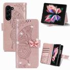 For  Samsung Galaxy Z Fold5  5G Rhinestones Butterfly Love Flower Embossed Leather Phone Case(Rose  Gold) - 1