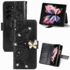 For  Samsung Galaxy Z Fold5  5G Rhinestones Butterfly Love Flower Embossed Leather Phone Case(Black) - 1