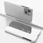 For iPhone 15 Plated Mirror Horizontal Flip Leather Phone Case with Holder(Silver) - 1