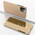 For iPhone 15 Pro Plated Mirror Horizontal Flip Leather Phone Case with Holder(Gold) - 1