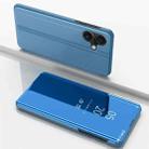 For iPhone 16 Plus Plated Mirror Horizontal Flip Leather Phone Case with Holder(Blue) - 1