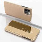 For iPhone 16 Pro Plated Mirror Horizontal Flip Leather Phone Case with Holder(Gold) - 1