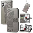 For Nothing Phone 2 Butterfly Flower Embossed Horizontal Flip Leather Case(Grey) - 1