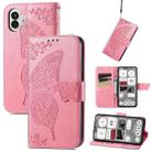 For Nothing Phone 2 Butterfly Flower Embossed Horizontal Flip Leather Case(pink) - 1