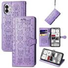 For Nothing Phone 2 Cat and Dog Embossed Leather Phone Case(Purple) - 1