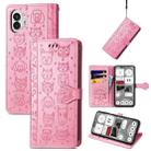 For Nothing Phone 2 Cat and Dog Embossed Leather Phone Case(pink) - 1