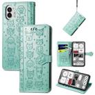 For Nothing Phone 2 Cat and Dog Embossed Leather Phone Case(Green) - 1