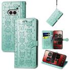 For Nothing Phone 2a Cat and Dog Embossed Leather Phone Case(Green) - 1