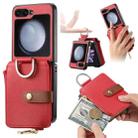 For Samsung Galaxy Z Flip5 5G Vertical Flip Zipper Wallet Ring Leather Phone Case(Red) - 1
