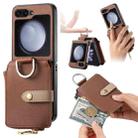 For Samsung Galaxy Z Flip5 5G Vertical Flip Zipper Wallet Ring Leather Phone Case(Brown) - 1