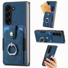 For  Samsung Galaxy Z Fold5 5G Retro Skin-feel Ring Multi-card Wallet Phone Case(Blue) - 1