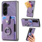 For Samsung Galaxy Z Fold6 5G Retro Skin-feel Ring Multi-card Wallet Phone Case(Purple) - 1