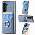 For Samsung Galaxy Z Fold5 5G Carbon Fiber Card Wallet Ring Holder Phone Case(Blue) - 1