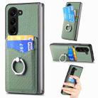 For Samsung Galaxy Z Fold5 5G Carbon Fiber Card Wallet Ring Holder Phone Case(Green) - 1