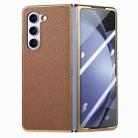 For Samsung Galaxy Z Fold5 5G Integrated Film Electroplated Leather Phone Case(Brown) - 1