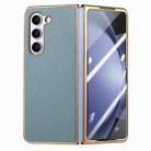 For Samsung Galaxy Z Fold5 5G Integrated Film Electroplated Leather Phone Case(Blue) - 1