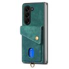 For Samsung Galaxy Z Fold5 5G Retro Card Wallet Fold Leather Phone Case with Strap(Green) - 1