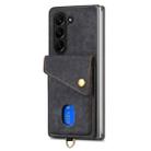 For Samsung Galaxy Z Fold5 5G Retro Card Wallet Fold Leather Phone Case with Strap(Black) - 1