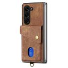 For Samsung Galaxy Z Fold5 5G Retro Card Wallet Fold Leather Phone Case with Strap(Brown) - 1