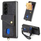 For Samsung Galaxy Z Fold6 5G Retro Card Wallet Fold Leather Phone Case with Strap(Black) - 1