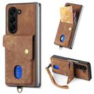 For Samsung Galaxy Z Fold6 5G Retro Card Wallet Fold Leather Phone Case with Strap(Brown) - 1