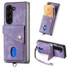 For Samsung Galaxy Z Fold6 5G Retro Card Wallet Fold Leather Phone Case with Strap(Purple) - 1