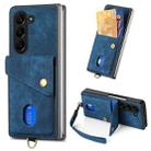 For Samsung Galaxy Z Fold6 5G Retro Card Wallet Fold Leather Phone Case with Strap(Bule) - 1