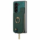 For  Samsung Galaxy Z Fold5 5G Retro Zipper Wallet Ring Leather Phone Case(Green) - 1