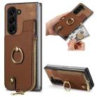 For Samsung Galaxy Z Fold6 5G Retro Zipper Wallet Ring Leather Phone Case(Brown) - 1