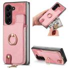 For Samsung Galaxy Z Fold6 5G Retro Zipper Wallet Ring Leather Phone Case(pink) - 1