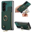 For Samsung Galaxy Z Fold6 5G Retro Zipper Wallet Ring Leather Phone Case(Green) - 1