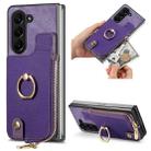 For Samsung Galaxy Z Fold6 5G Retro Zipper Wallet Ring Leather Phone Case(Purple) - 1