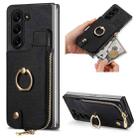 For Samsung Galaxy Z Fold6 5G Retro Zipper Wallet Ring Leather Phone Case(Black) - 1